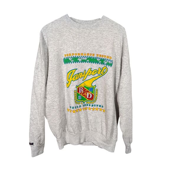 Vtg Jansport Sweatshirt L XL USA 90s Research Development Crest Puffed Graphic - Picture 2 of 9